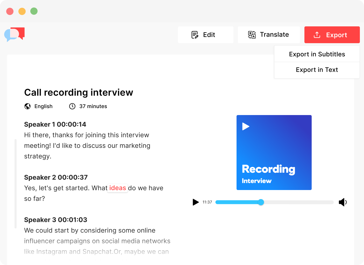 Call Recording Interview Transcription